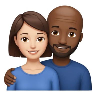 there is a white woman with short brown hair and a black man with no hair and a beard. The woman puts her head on the man's shoulder sticker