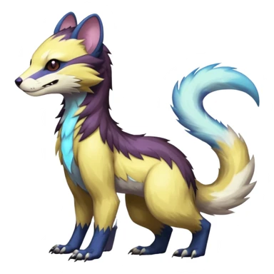 Colorful translucent luminescent glowing Trico-Sergal-Furret-Ferret-Wolverine-Vernid-furry-fursona-fusion-Fakemon-animal-hybrid-creature, full body sticker