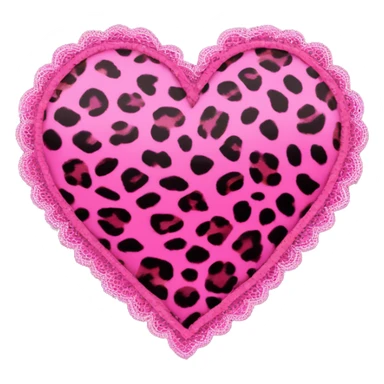 hot pink leopard print heart with pink lace border sticker