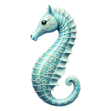 Cinematic Noble Sea Horse Portrait Emoji, Poised and elegant, with a delicate, upright body adorned with intricate, flowing patterns and a gracefully curled tail, with keen, expressive eyes, Simplified yet sharp and sophisticated features, highly detailed, glowing with a soft, aquatic luminescence, high shine, intelligent and refined, stylized with an air of ethereal marine grace, focused and poised, soft glowing outline, capturing the essence of a watchful and confident sea guardian that appears ready to drift out of the screen with effortless authority! sticker