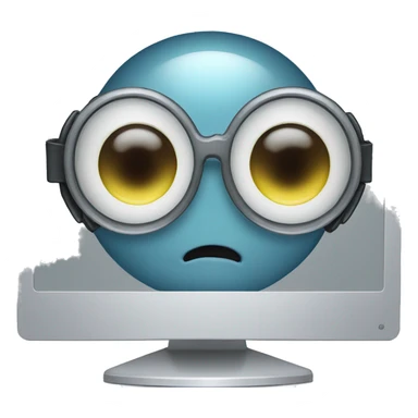 computer monitor with eyeball in the center wearing glasses sticker