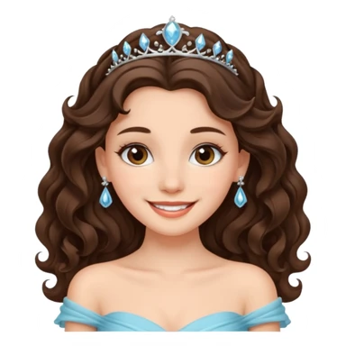 a beautiful brunette wavy flowy hair princess wearing a gown with elegant piercing and smile gently  sticker