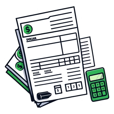financial invoice with calculator and dollar symbols sticker