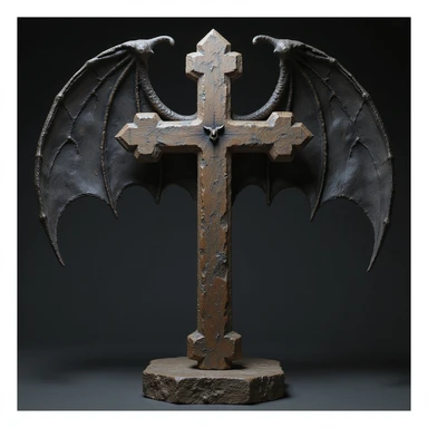 realistic gothic cross, with bat wings, photorealistic style, no background sticker
