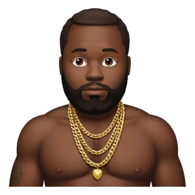 Rick Ross with dark brown hair, shirtless with necklace sticker
