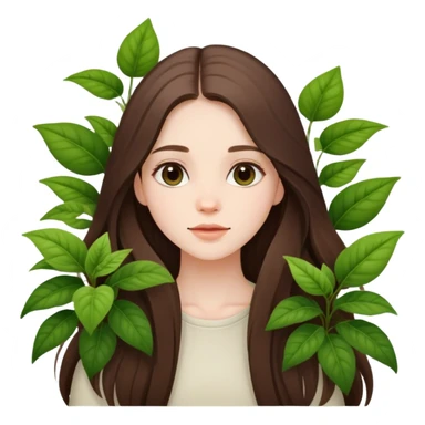 beautiful pale brunette girl with long hair with plants sticker