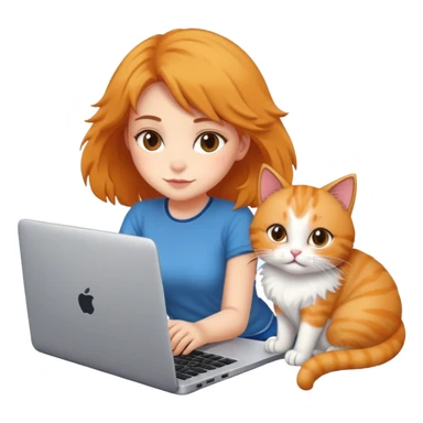 A girl is working on a laptop with a cat lying next to it sticker
