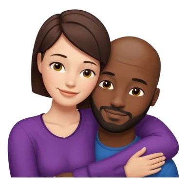 there is a white woman with short brown hair and a black man with no hair and a beard. The woman puts her head on the man's shoulder sticker