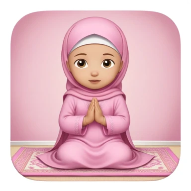 baby Muslim girl wearing pink dress on a light pink prayer rug sticker