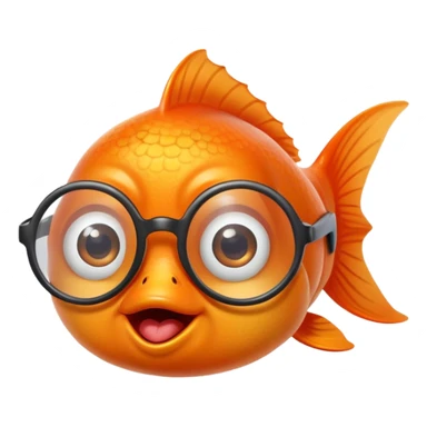 A goldfish with a silly facial expression wearing round eyeglasses perched on its face, comical look sticker