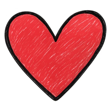 Make the heart red while keeping the hand drawn black outline style with a white clean background. sticker
