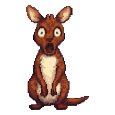 Make the kangaroo look more surprised in a pixel art style. Keep the style consistent with pixel art, with no background. sticker