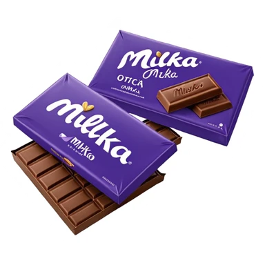 плитка молочного шоколада Milka в фиолетовой упаковке, открытая наполовину sticker