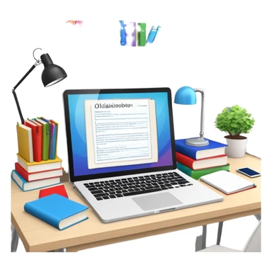 Computer on a desk with scattered books and notebooks and text "Ожидайте пользователь, делает все через AI" sticker