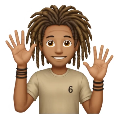 A Black man with dreads holding up physical numbers 6 in his right hand and 7 in his left hand  sticker