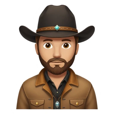 yellowstone dutton ranch cowboy with brown beard, black cowboy hat with no rope no jewel, black shirt, and leather tan jacket sticker