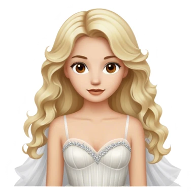 pretty blonde with brown eyes, long wavy hair, glamorous white tulle gown sticker