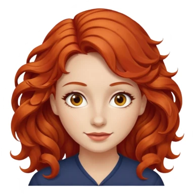 a woman with bright red wavy hair, slightly slanted almond brown eyes and white skin  sticker