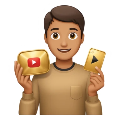a happy holding youtube golden play button sticker