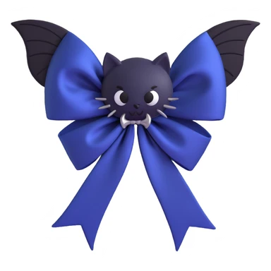 3D emoji gothic bow, midnight blue silk, silver bat brooch, black feather accents, mysterious and lush sticker