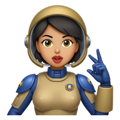 woman space marine in bodysuit salutes tongue out sticker
