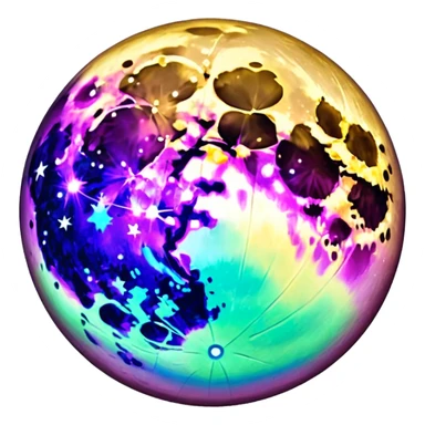Isolated, 4D rendering, Iridescent Holographic color, FULL moon sticker