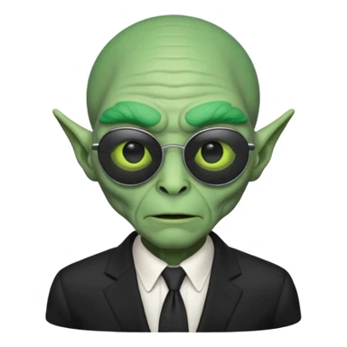 an old alien with black suit, green skin, neutral, sunglass
 sticker