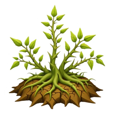 green vines with thorns sprouting from the ground, 3D, extremely detailed, earthy color palette, yellow green and brown tones sticker