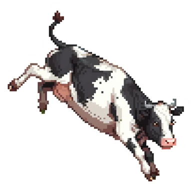 black and white cow jumping in a grass field sticker