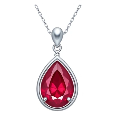 teardrop ruby pendant with silver chain, glowing cosmic embryo inside, swirling stardust sticker