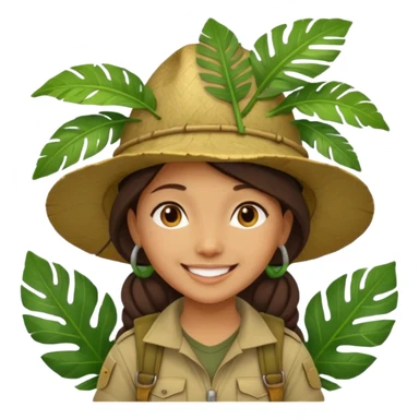 a young female explorer with jungle wearing a large leaf headgear bye  sticker