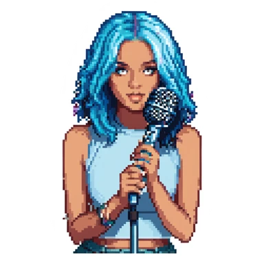 Karol G pixel art with blue hair and microphone sticker