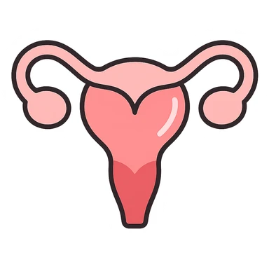 A clean, minimalistic vector illustration of a simplified uterus icon, designed as a stylized flower or heart shape with upward-sweeping fallopian tube 'horns'. Use smooth, well-defined lines with a modern flat design. Apply soft inner shadows and subtle highlights to give depth and gloss without breaking the flat aesthetic. Keep the design centered, symmetrical, and elegant. Transparent background. Color palette: soft pinks, muted reds, and gentle white highlights sticker