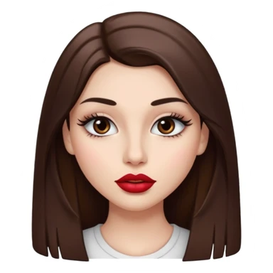 Una chica con piel muy clarita con pleo liso largo de color castaño y unos ojos marrones oscuro y labios grandes y nariz bonita y con unas pestsñas y maquillada sticker