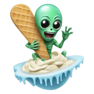 Alien surfing on ice cream sticker