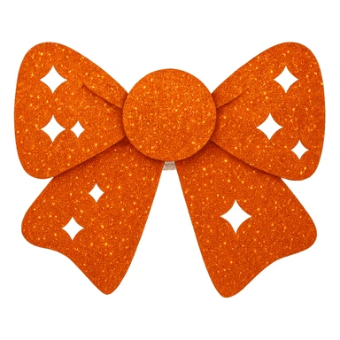 Make the glitter bow orange with shimmering texture, elegant and festive, no background. The style should be elegant and festive with a shimmering texture and vibrant glitter details. sticker