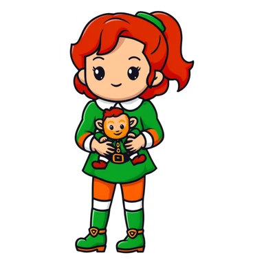 girl with red hair and brown eyes with a leprechaun sticker
