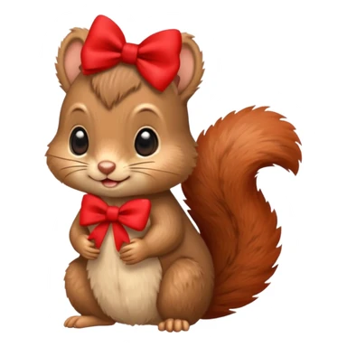 baby squirrel with a tiny red bow sticker