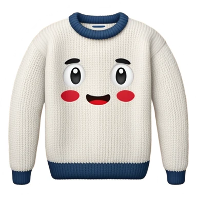 A 3D cartoon warm sweater with chunky knit texture, folded on a table, smooth shadows, Memoji-style realism. sticker
