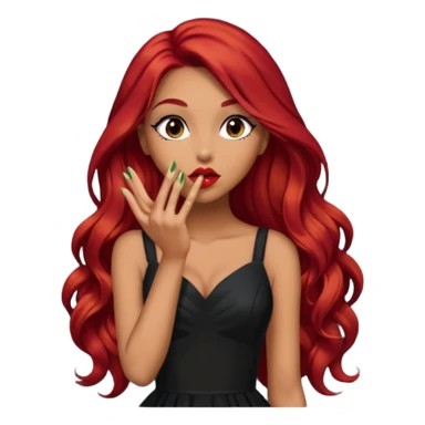  woman with long red hair and dark make up and olive skin sending a kiss in black dress sticker