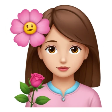 Ein braunhaariges Mädchen (glatte Haare ) mit einen Blume hinter dem ohr sticker