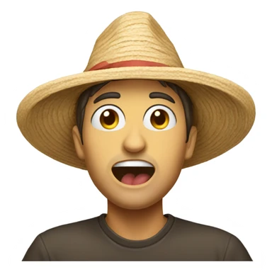 A person eating a hat sticker