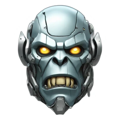 Cyber futuristic silver orc robot face with big orc tusks sticker