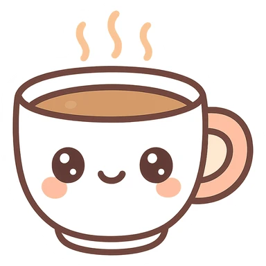 cup of coffee, kawaii chibi anime style, flat pastel colors, thick outlines, simple cute features sticker