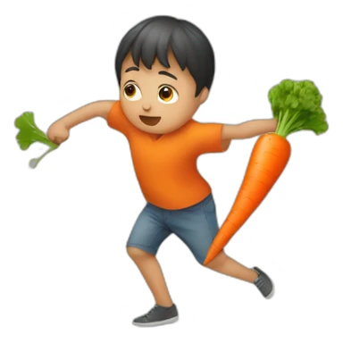 Small person fighting a carrot sticker