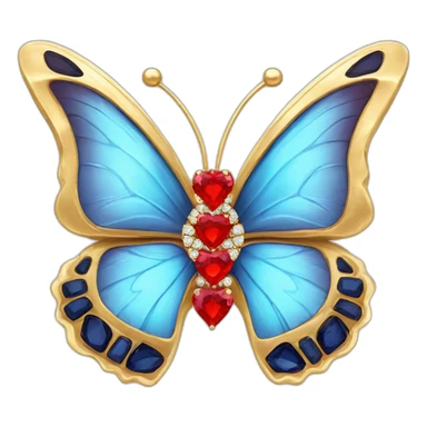 gold butterfly jewel with red heart diamonds sticker