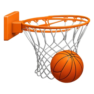 Basketball going through net with motion blur, viewed from side angle, minimal design, iOS emoji style sticker