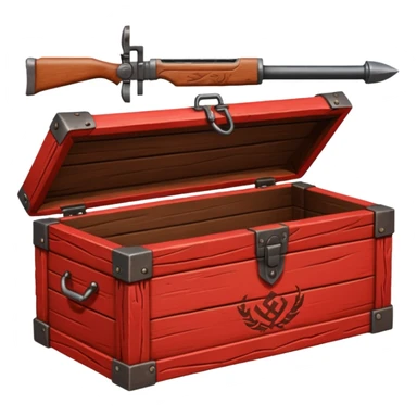 generate a very realistic wooden box with a red weapon inscription sticker
