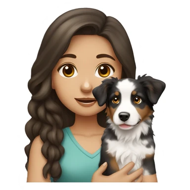Brunette long hair light tan girl with black and white Australian shepherd puppy sticker