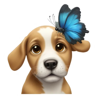 a baby dog with a butterfly on the nose sticker